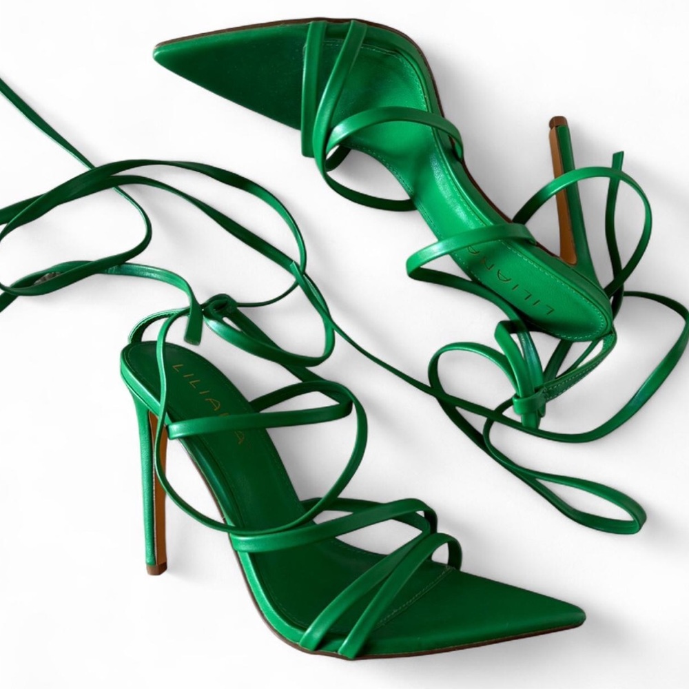 Forever 21 Liliana Green Pointed Toe Strappy Heels